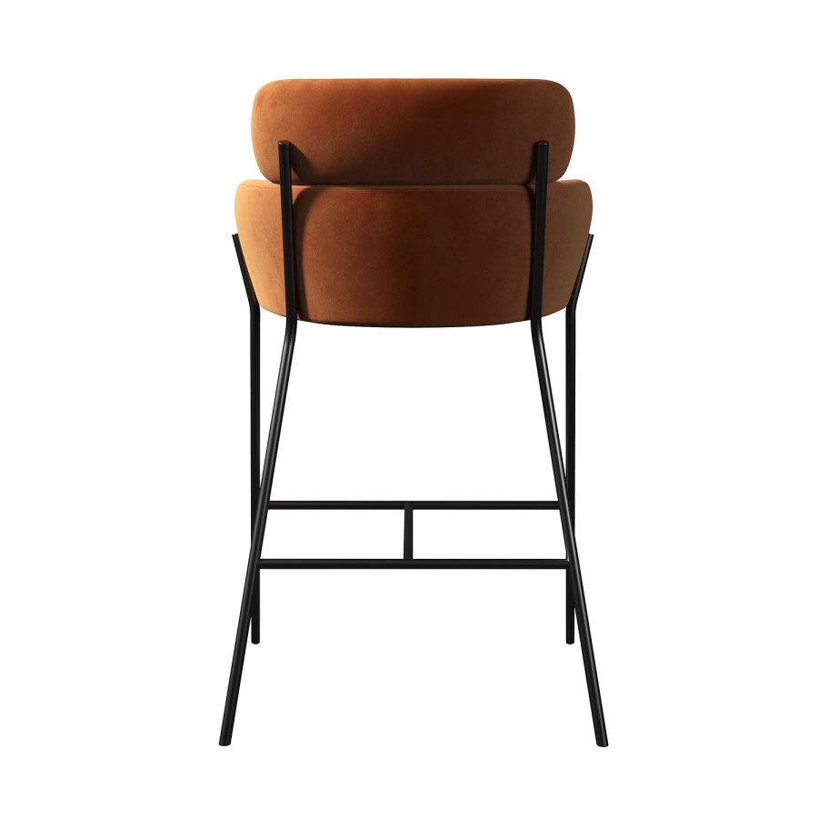 Set of 2 Burnt Orange Velvet Curved Kitchen Stools with Back - Isla