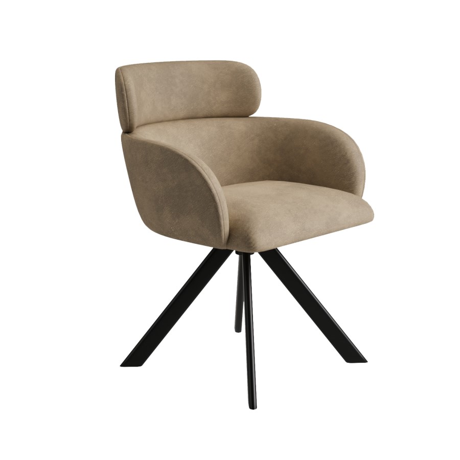 GRADE A1 - Set of 2 Beige Faux Leather Curved Swivel Dining Chairs - Isla