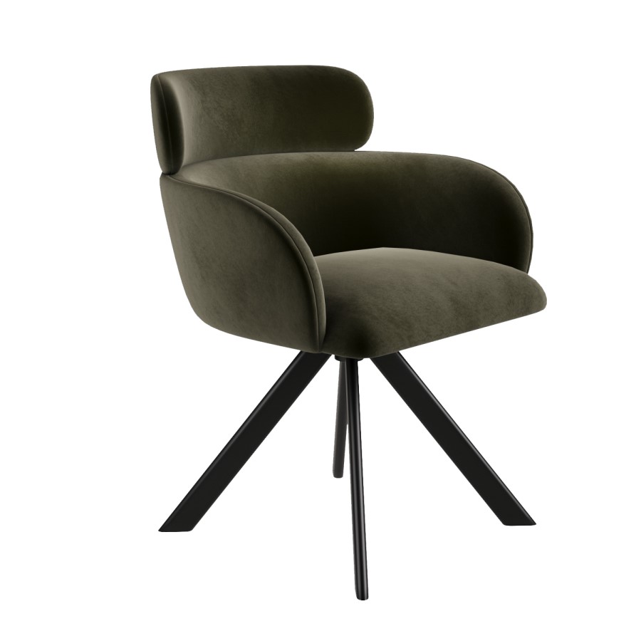 Set of 2 Green Velvet Curved Swivel Dining Chairs - Isla