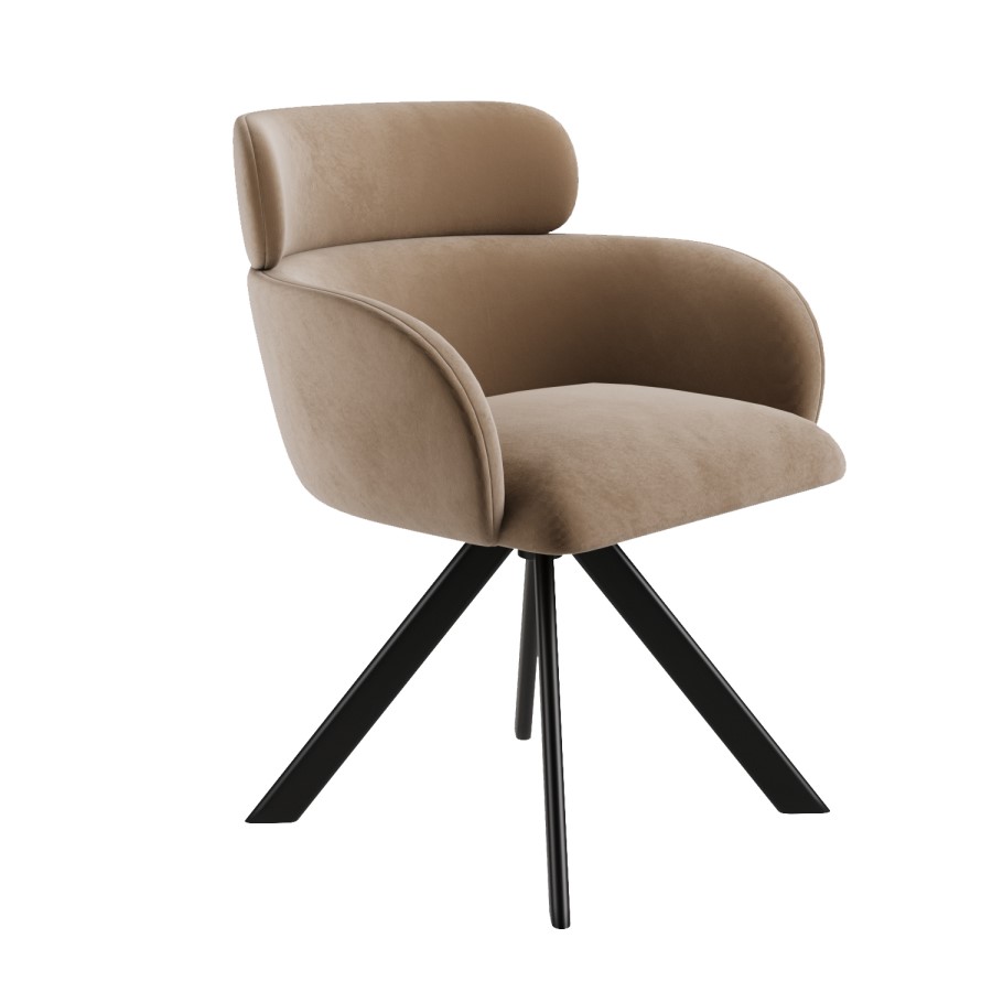 Set of 6 Beige Velvet Curved Swivel Dining Chairs - Isla