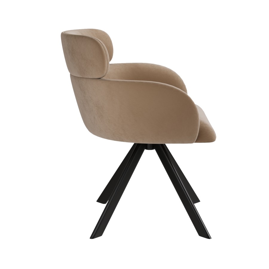 Set of 6 Beige Velvet Curved Swivel Dining Chairs - Isla