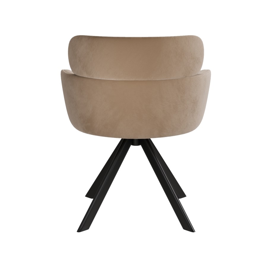 Set of 6 Beige Velvet Curved Swivel Dining Chairs - Isla