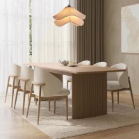 Large Rectangular Oak Extendable Dining Table Set with 6 Beige Upholstered Chairs - Seats 6 - Jarel