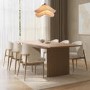 Large Rectangular Oak Extendable Dining Table Set with 6 Beige Upholstered Chairs - Seats 6 - Jarel