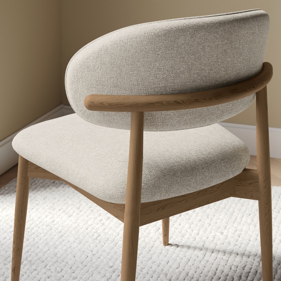 Set of 2 Beige Upholstered Curved Dining Chairs With Solid Wood Exposed Back - Kori