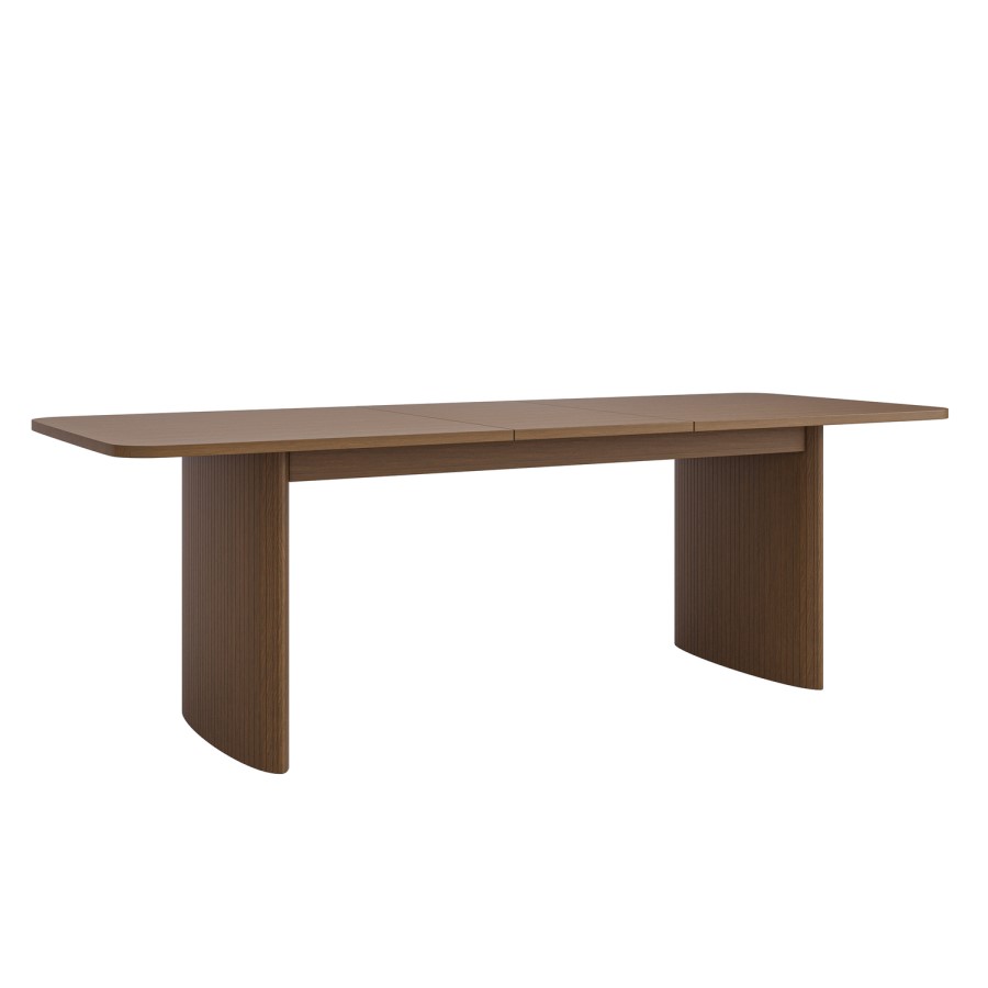 Walnut Finish Extendable Dining Table Set with 6 Beige Upholstered Dining Chairs - Seats 6 - Jarel
