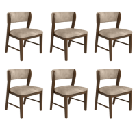 Set of 6 Beige PU Curved Back Wooden Dining Chairs with Walnut Finish Legs - June