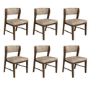 Set of 6 Beige PU Curved Back Wooden Dining Chairs with Walnut Finish Legs - June