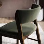 Set of 4 Green Velvet Curved Back Wooden Dining Chairs with Walnut Finish Legs - June