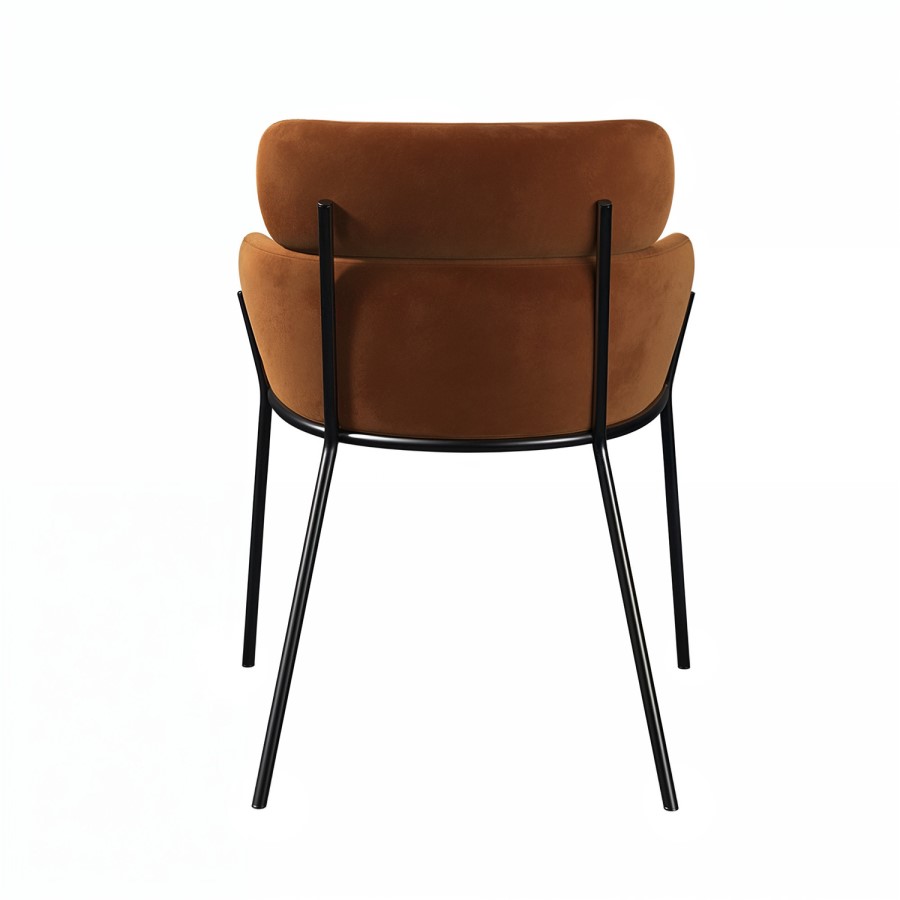 Set of 2 Burnt Orange Velvet Curved Dining Chairs - Isla