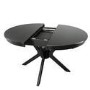 Large Round to Oval Black Extendable Dining Table Set with 6 Beige Upholstered Chairs - Seats 6 - Karie