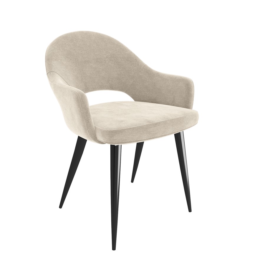 Large Round to Oval Black Extendable Dining Table Set with 6 Beige Upholstered Chairs - Seats 6 - Karie