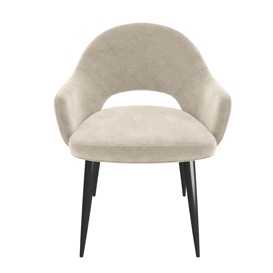 Large Round to Oval Black Extendable Dining Table Set with 6 Beige Upholstered Chairs - Seats 6 - Karie