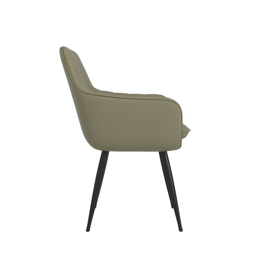 Round to Oval Black Extendable Dining Table Set with 4 Sage Green Faux Leather Chairs - Seats 4 - Karie