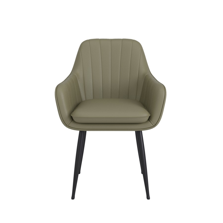 Round to Oval Black Extendable Dining Table Set with 4 Sage Green Faux Leather Chairs - Seats 4 - Karie