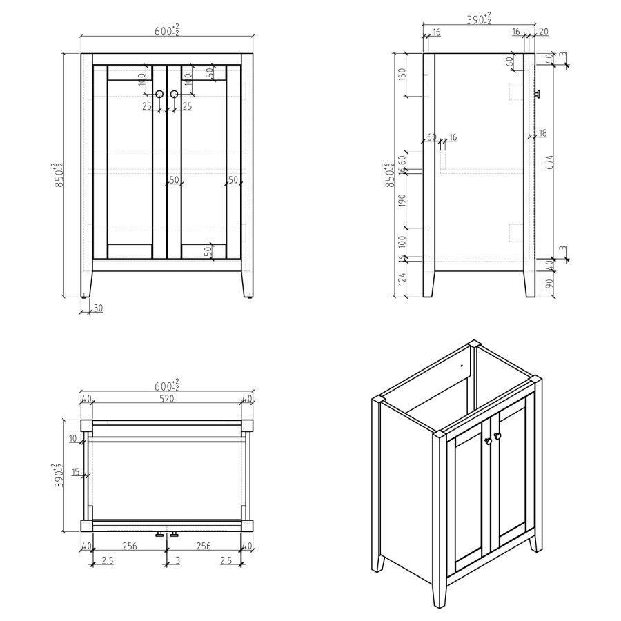 600mm White Freestanding Vanity Unit with Basin - Kinsley