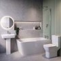 Chrome Freestanding Right Hand Shower Bath Suite with Toilet and Basin - Kona