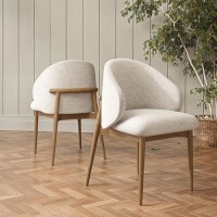 ONLY OPENED - Beige Upholstered Curved Dining Chair With Solid Rustic Oak Exposed Back - Kori