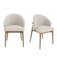 Set of 2 Beige Upholstered Curved Dining Chairs With Solid Oak Exposed Back - Kori