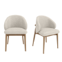 Set of 2 Beige Upholstered Curved Dining Chairs With Solid Oak Exposed Back - Kori