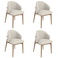 Set of 4 Beige Upholstered Curved Dining Chairs With Solid Oak Exposed Back - Kori
