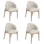 Set of 4 Beige Upholstered Curved Dining Chairs With Solid Oak Exposed Back - Kori