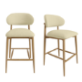 Set of 2 Cream Upholstered Curved Kitchen Stools with Limewash Solid Wood Exposed Back - Kori