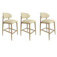 Set of 3 Cream Upholstered Curved Kitchen Stools with Limewash Solid Wood Exposed Back - Kori