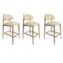 Set of 3 Cream Upholstered Curved Kitchen Stools with Limewash Solid Wood Exposed Back - Kori