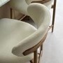 Set of 3 Cream Upholstered Curved Kitchen Stools with Limewash Solid Wood Exposed Back - Kori
