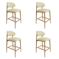 Set of 4 Cream Upholstered Curved Kitchen Stools with Limewash Solid Wood Exposed Back - Kori