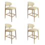 Set of 4 Cream Upholstered Curved Kitchen Stools with Limewash Solid Wood Exposed Back - Kori