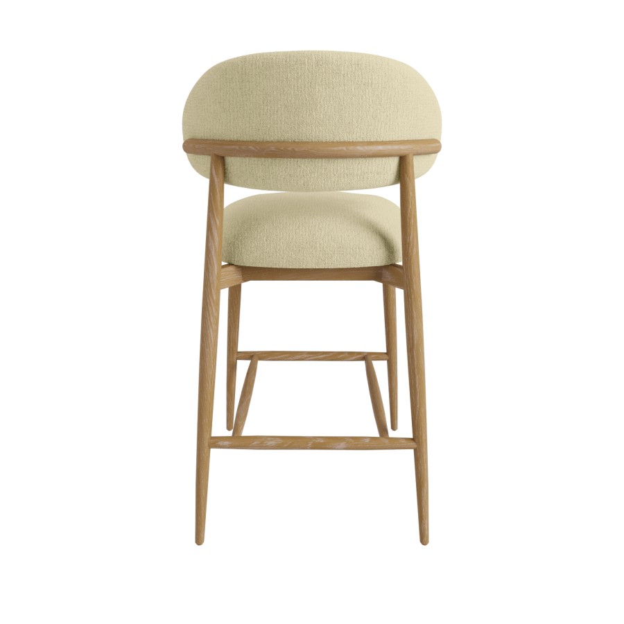 Set of 3 Cream Upholstered Curved Kitchen Stools with Limewash Solid Wood Exposed Back - Kori
