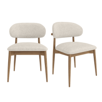 Set of 2 Beige Upholstered Curved Dining Chairs With Solid Wood Exposed Back - Kori