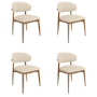 Set of 4 Beige Upholstered Curved Dining Chairs With Solid Wood Exposed Back - Kori