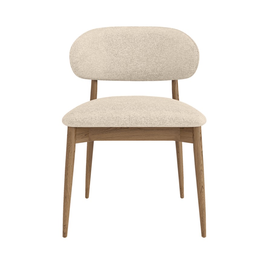 Beige Upholstered Curved Dining Chair with Solid Oak Open Back - Kori