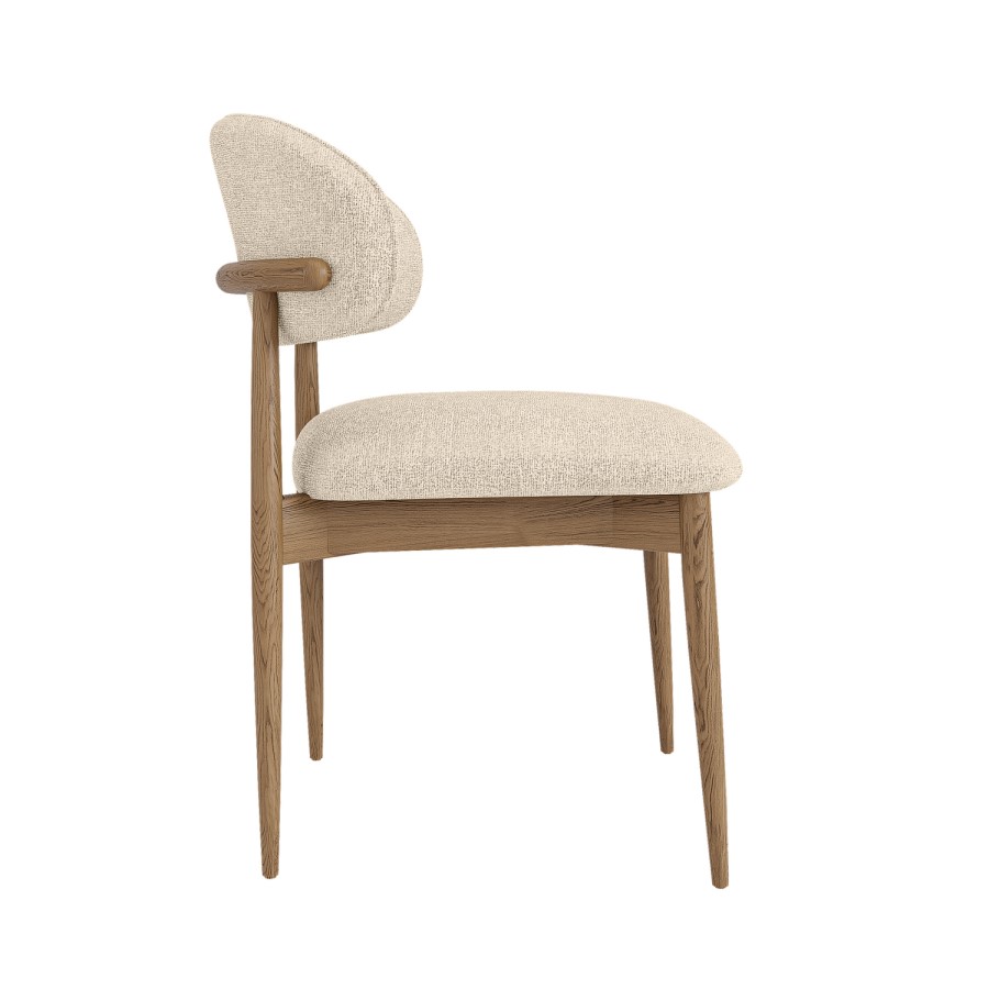 Beige Upholstered Curved Dining Chair with Solid Oak Open Back - Kori