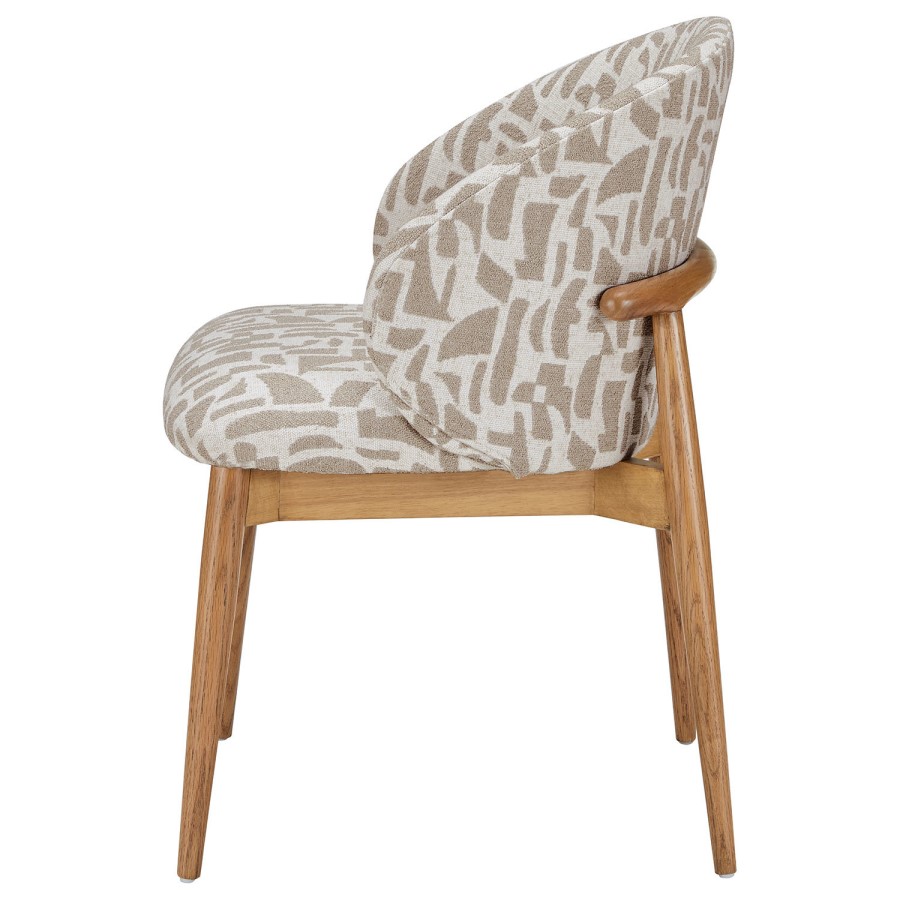 ALMOST PERFECT - Beige Printed Upholstered Curved Dining Chair With Solid Rustic Oak Exposed Back - Kori