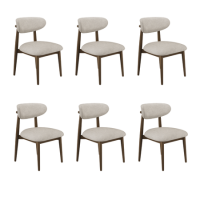 Set of 6 Walnut and Beige Upholstered Curved Dining Chairs with Solid Wood Open Back - Kori