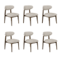 Set of 6 Walnut and Beige Upholstered Curved Dining Chairs with Solid Wood Open Back - Kori