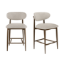 Set of 2 Walnut and Beige Upholstered Curved Kitchen Stools with Solid Wood Open Back - Kori