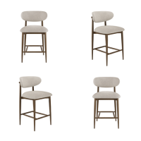 Set of 4 Walnut and Beige Upholstered Curved Kitchen Stools with Solid Wood Open Back - Kori