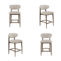 Set of 4 Walnut and Beige Upholstered Curved Kitchen Stools with Solid Wood Open Back - Kori