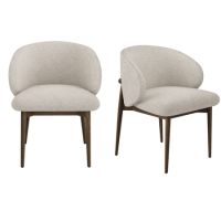 Set of 2 Walnut and Beige Upholstered Curved Dining Chairs with Solid Wood Exposed Back - Kori