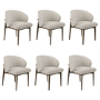 Set of 6 Walnut and Beige Upholstered Curved Dining Chairs with Solid Wood Exposed Back - Kori