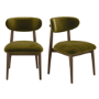 Set of 2 Walnut and Olive Green Velvet Curved Dining Chairs with Solid Wood Open Back - Kori