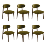 Set of 6 Walnut and Olive Green Velvet Curved Dining Chairs with Solid Wood Open Back - Kori