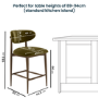 Set of 2 Walnut and Olive Green Velvet Curved Kitchen Stools with Solid Wood Open Back - Kori