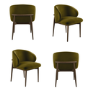 Set of 4 Walnut and Olive Green Velvet Curved Dining Chairs with Solid Wood Exposed Back - Kori