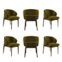 Set of 6 Walnut and Olive Green Velvet Curved Dining Chairs with Solid Wood Exposed Back - Kori